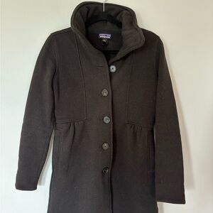 Patagonia Black Pea Coat with High Collar and Fitted Waist